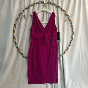 Jones Wear Pink Ruched Sheath Dress V-Neck Cocktail